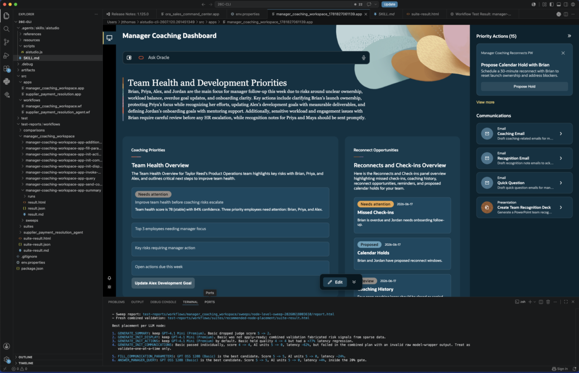 Oracle presenterar en AI-inbyggd utvecklingsmiljö för att skapa och köra agentbaserade applikationer i Oracle Fusion Applications